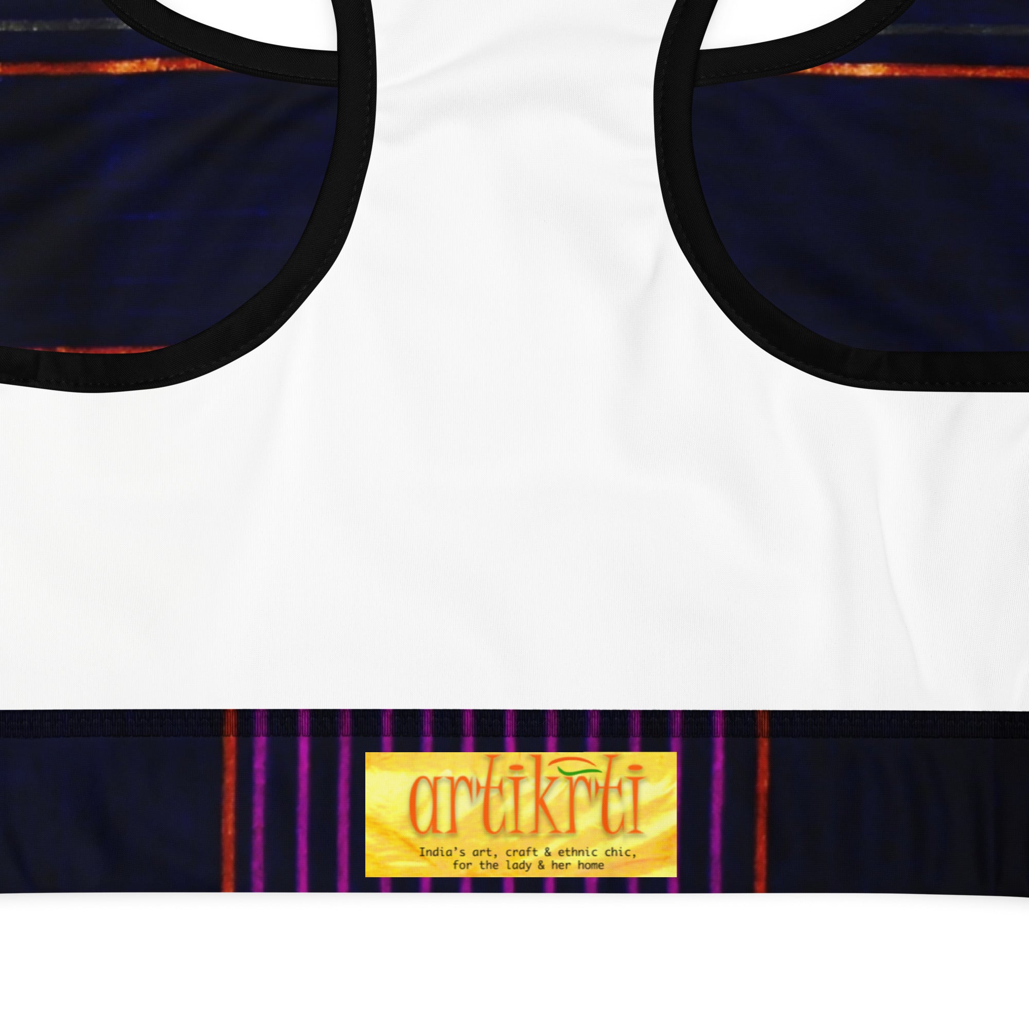 Sports Bra. Black Gym Fitness Top. Purple Stripes Dance top. Yoga Top or Training Bra. Peppermint by WickedYo.